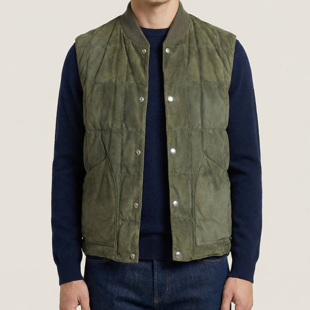 Wendbare Daunenweste aus Wildleder Olive (M)