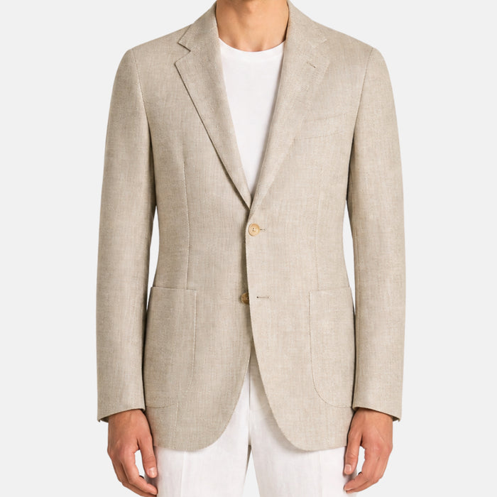Beige Herringbone Blazer made of Wool/Silk/Linen (EU 48, EU 52)