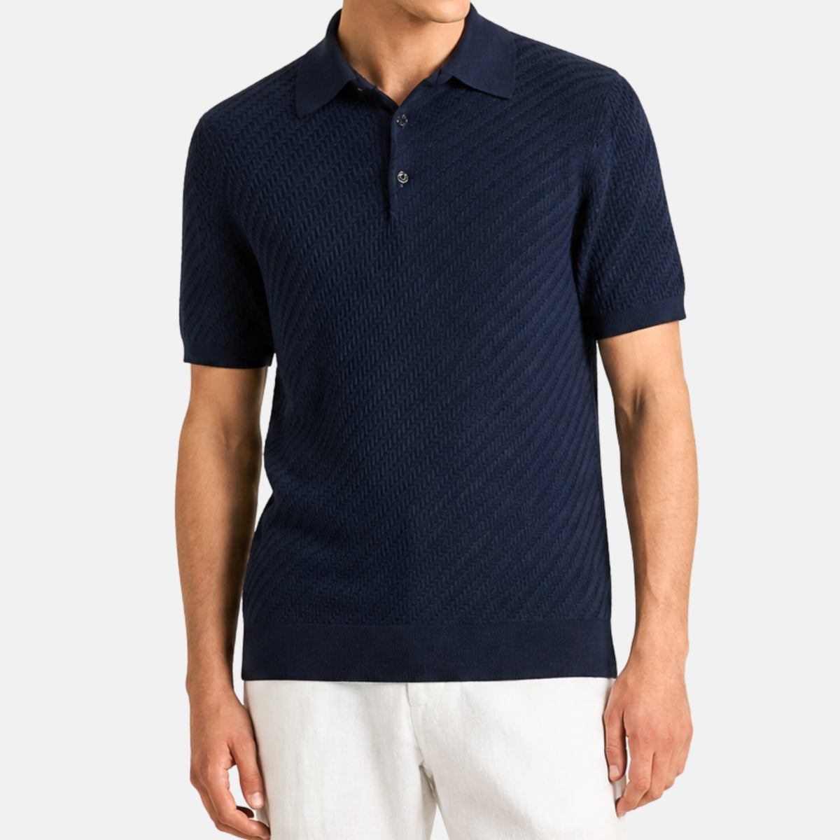 Navy Poloshirt made of Cotton/Silk/Cashmere (EU 52)