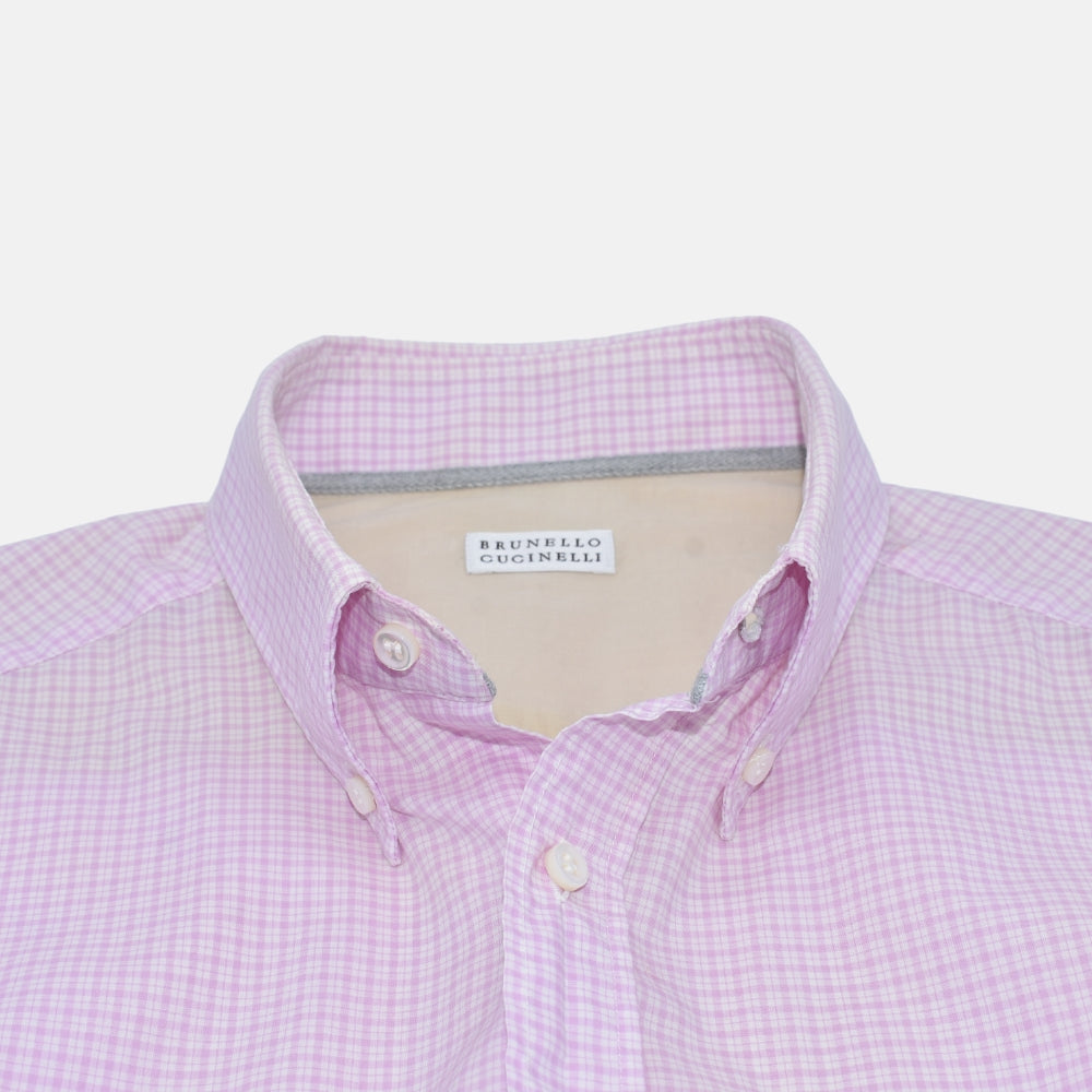 White-Pink Cotton Checked Shirt