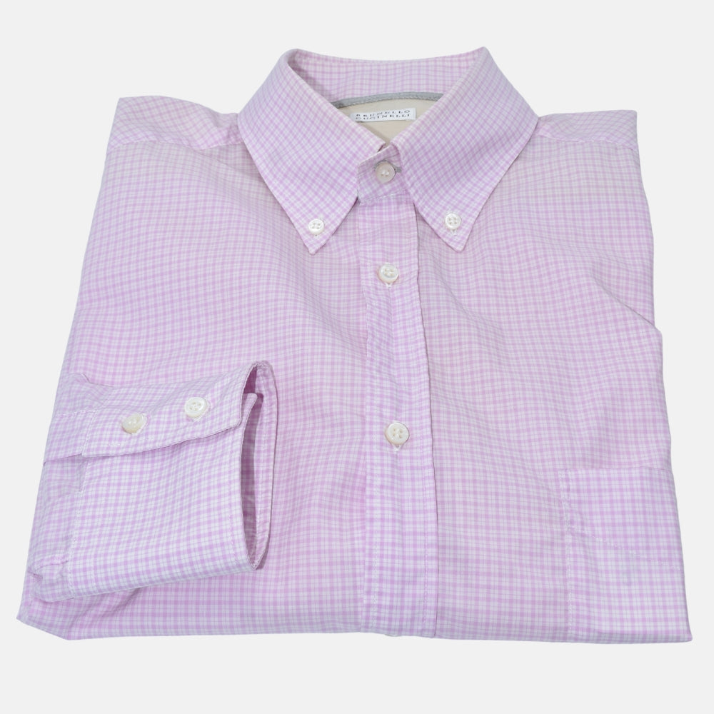 White-Pink Cotton Checked Shirt