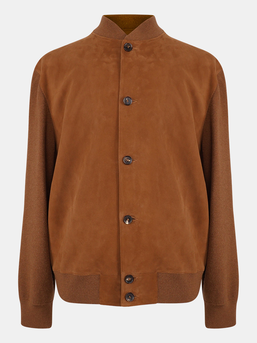 Brown Suede Cashmere Bomber Jacket