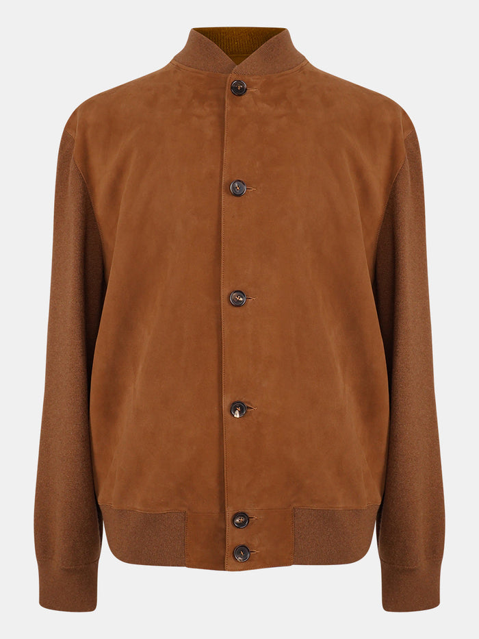 Brown Suede Cashmere Bomber Jacket