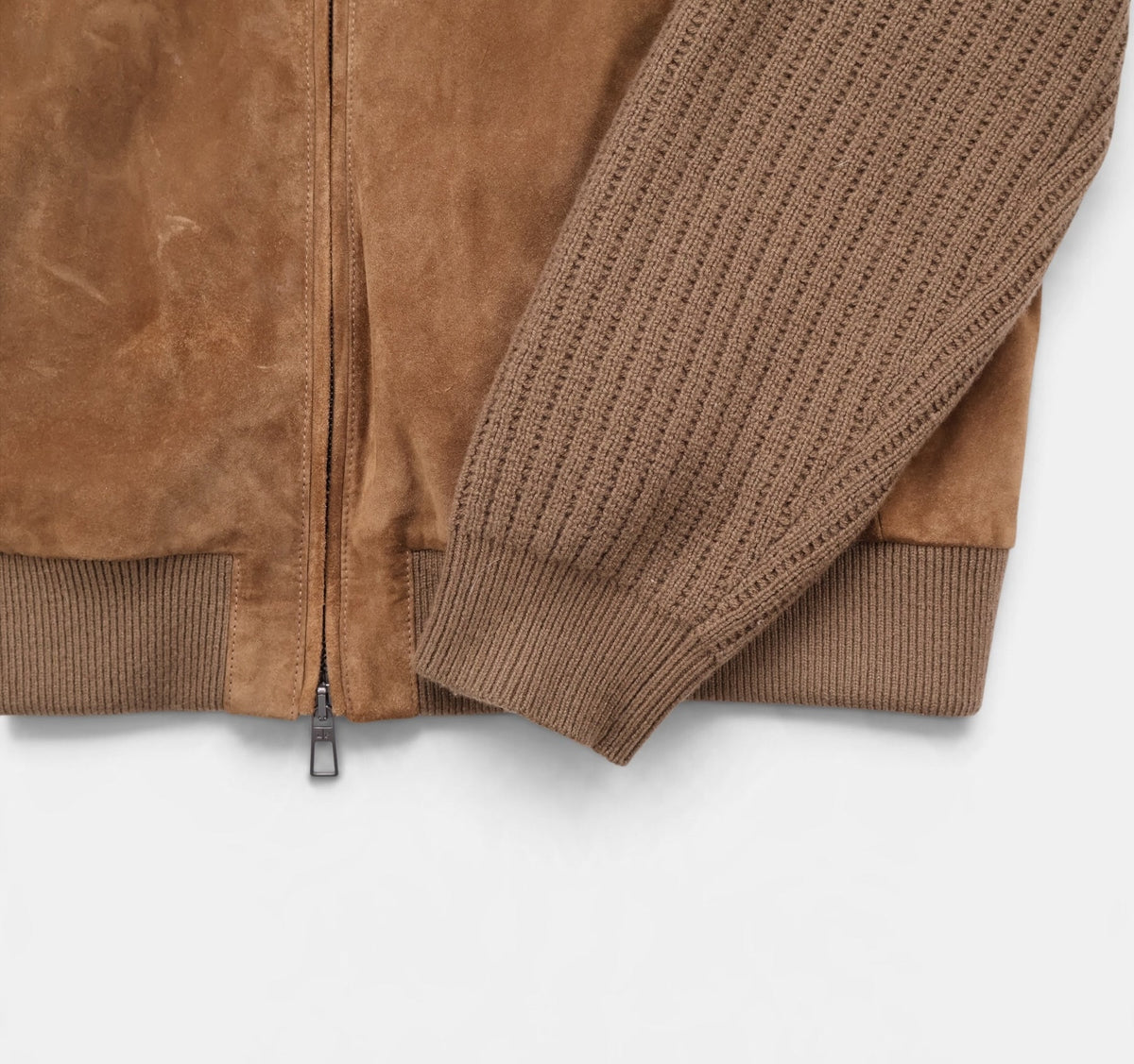 Brown Suede Cashmere Hooded Bomber Jacket