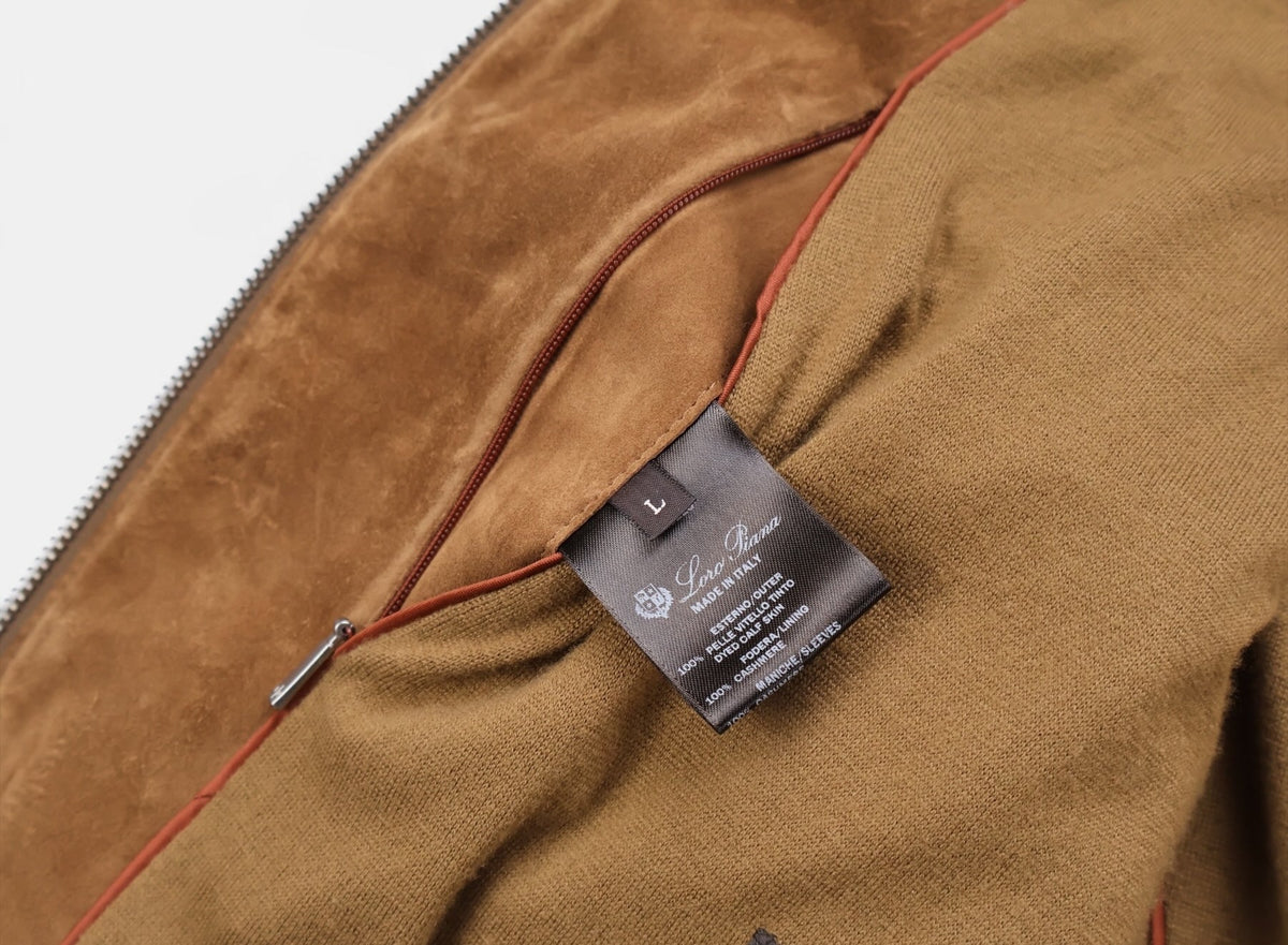 Brown Suede Cashmere Hooded Bomber Jacket