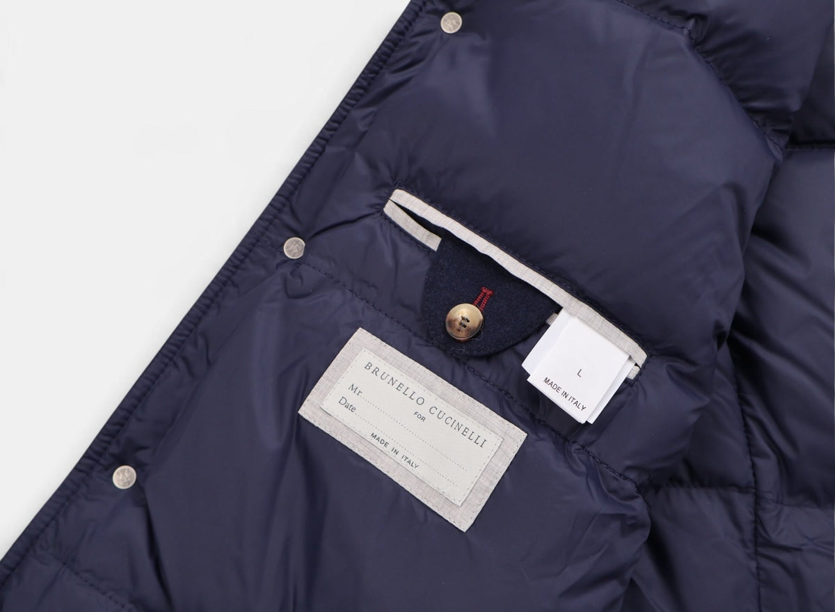 Navy Brown Wool Leather Down Gilet