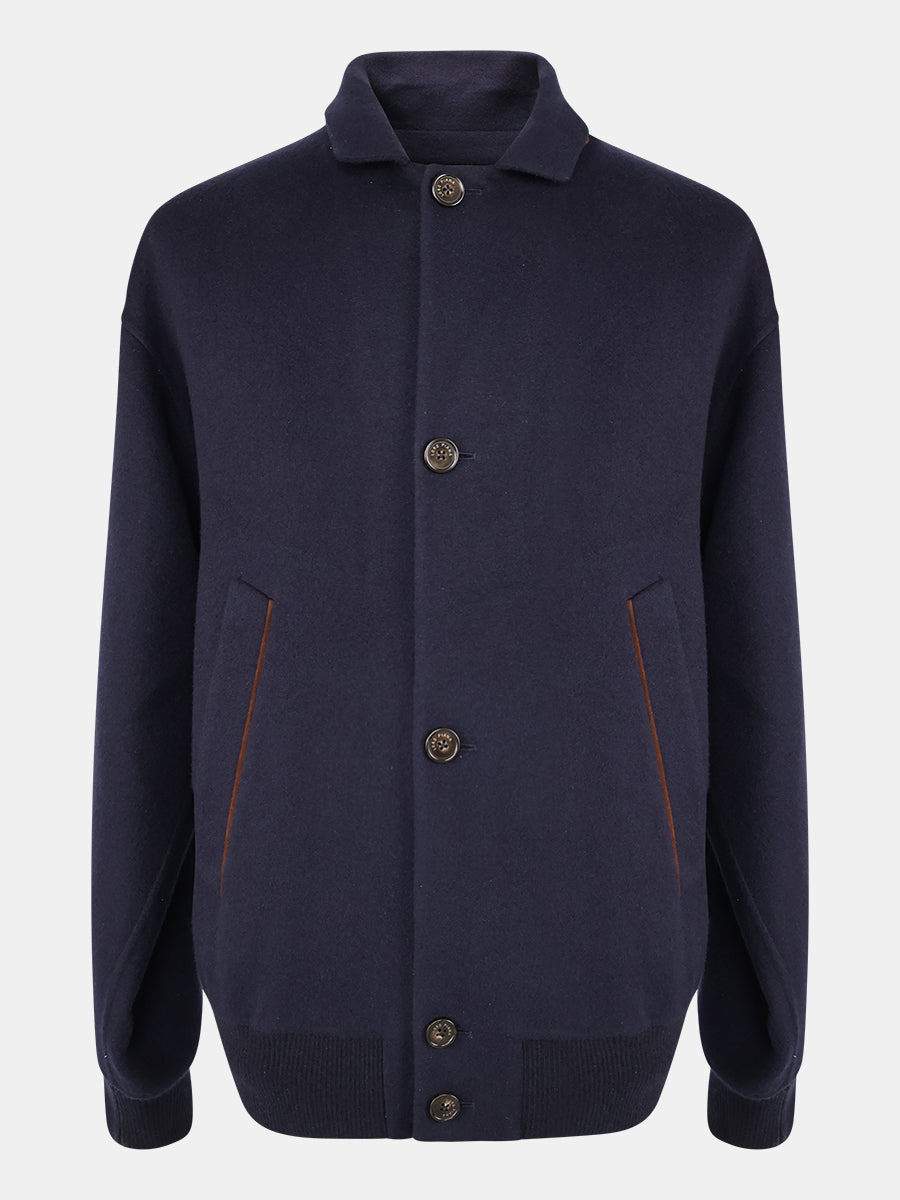Navy Cashmere Bomber Jacket