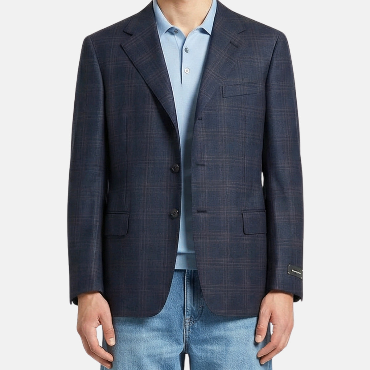Blue/Grey Checked Wool/Cashmere Blazer (EU 52)