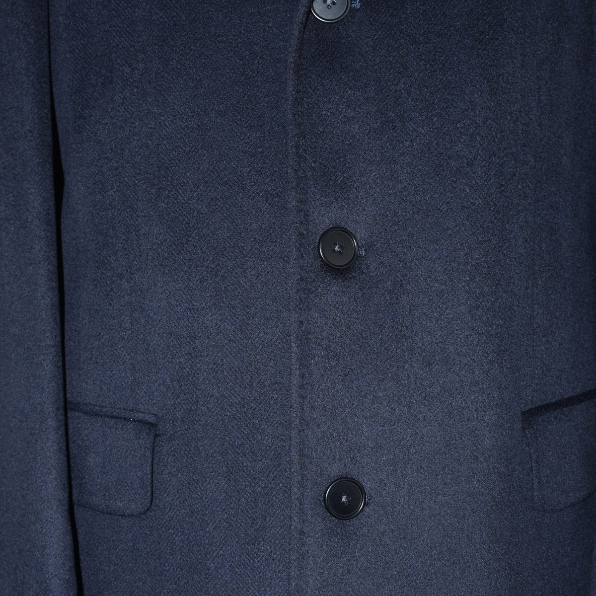 Dark Navy Herringbone Cashmere Coat