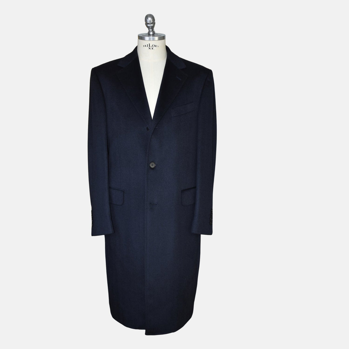 Dark Navy Herringbone Cashmere Coat