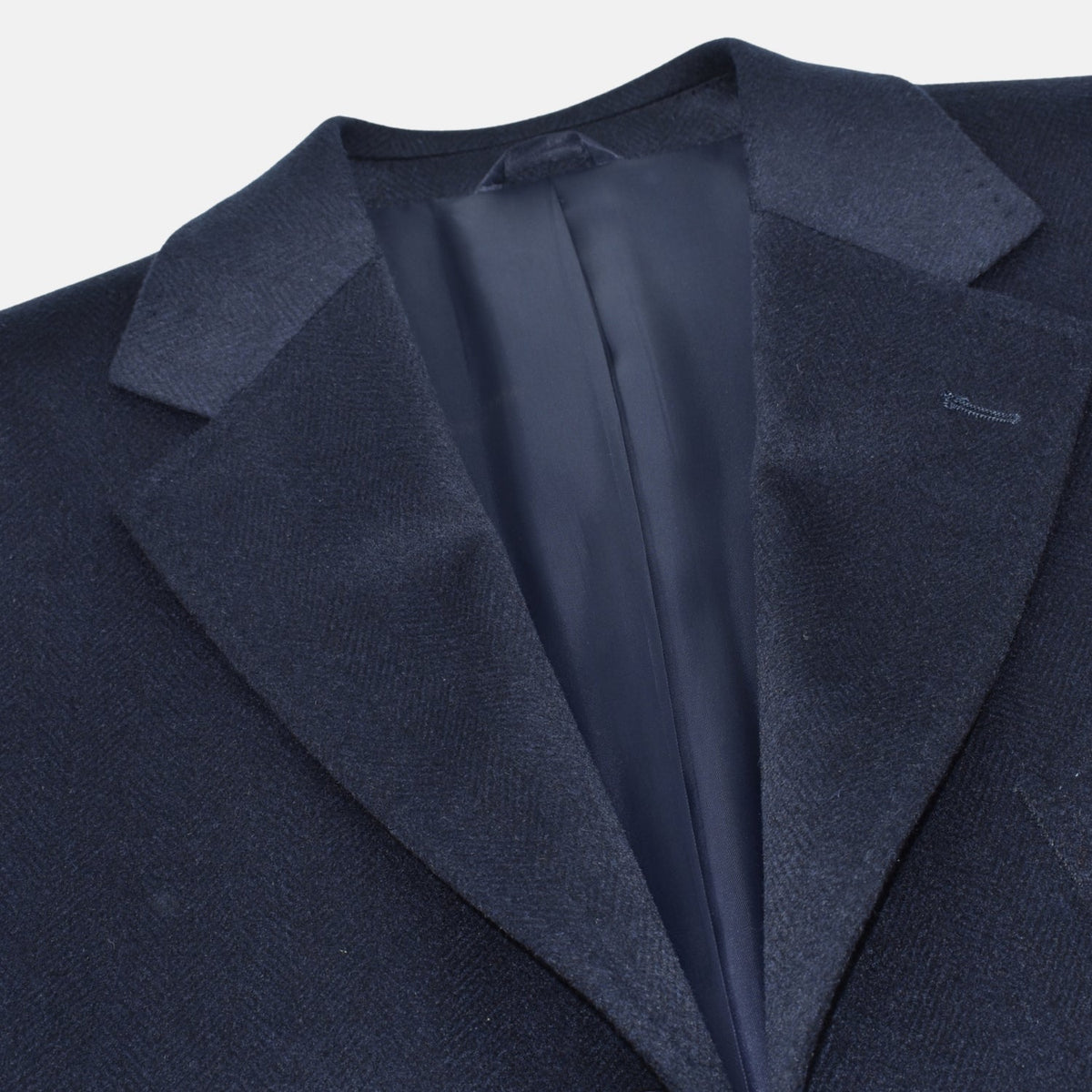 Dark Navy Herringbone Cashmere Coat