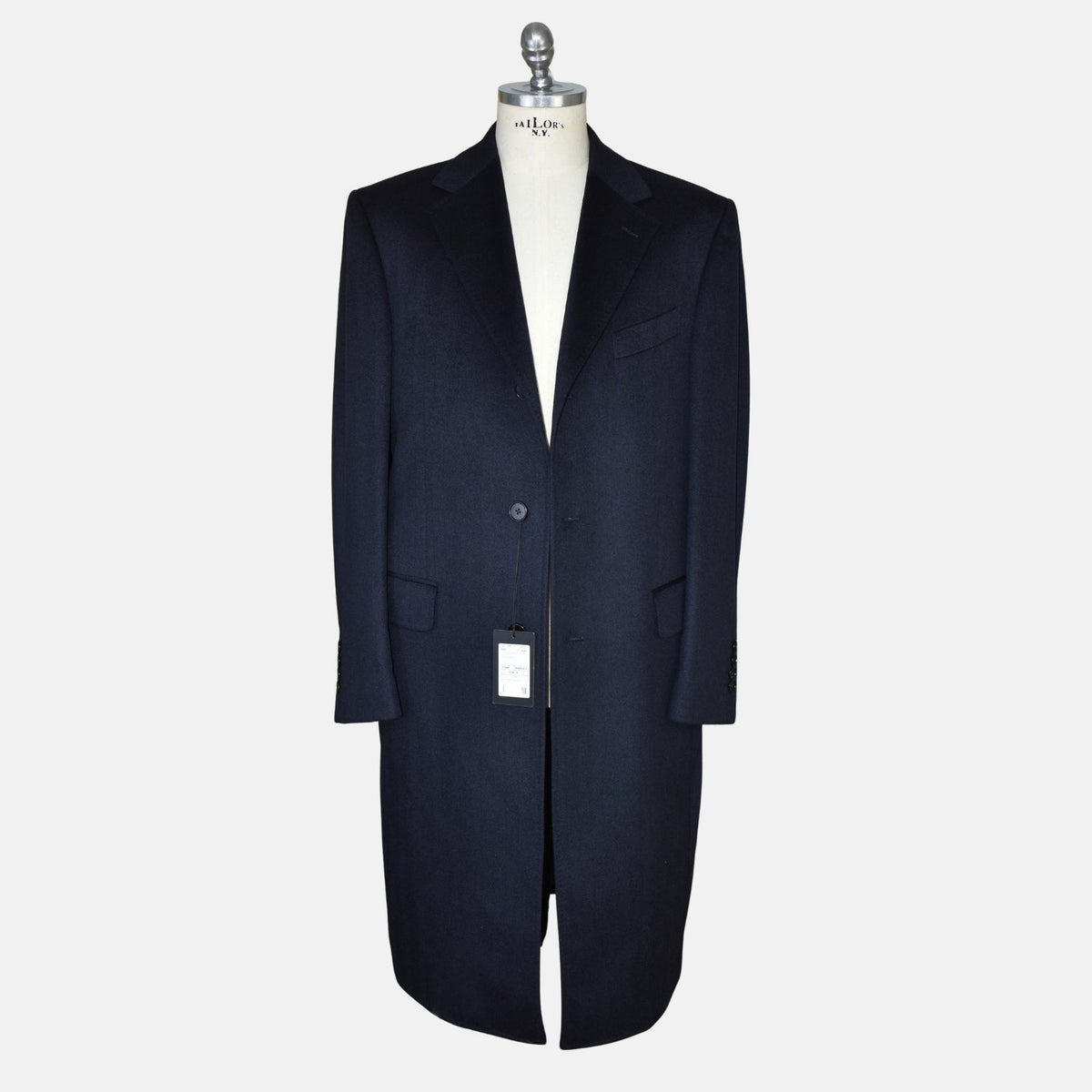 Dark Navy Herringbone Cashmere Coat