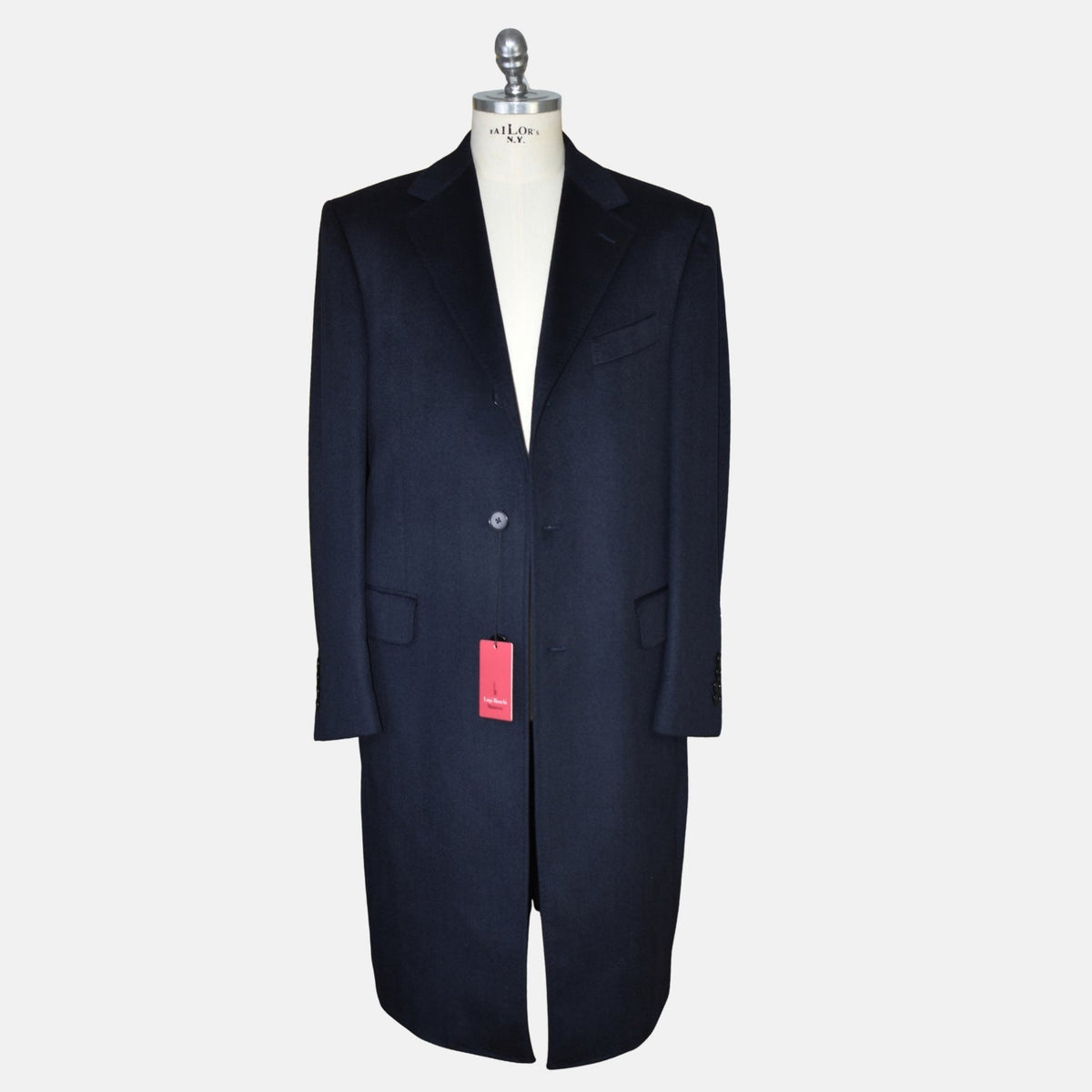 Dark Navy Herringbone Cashmere Coat