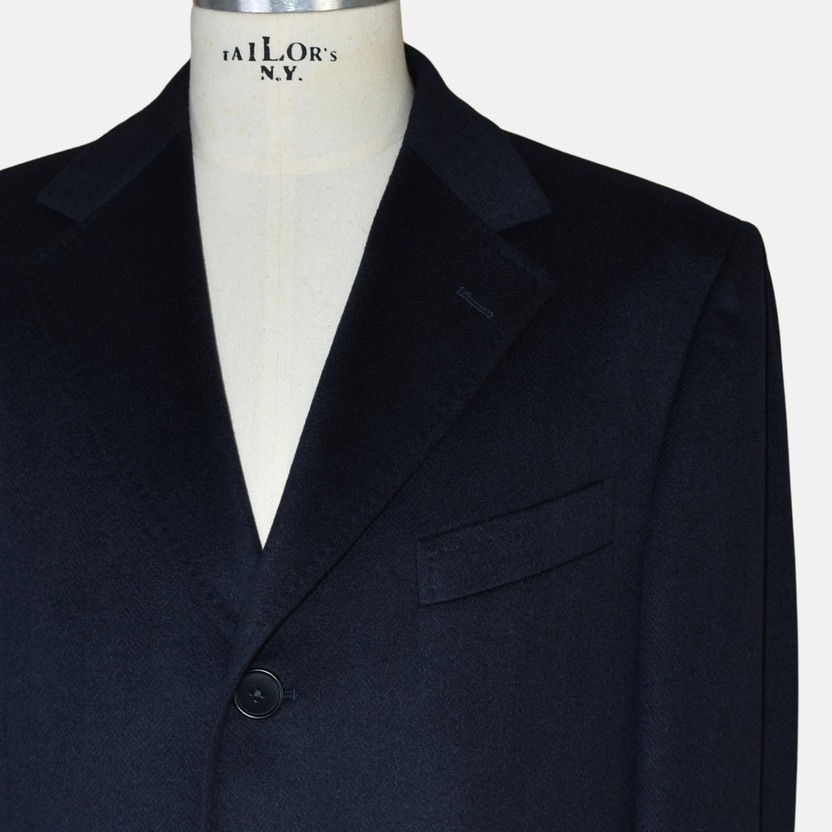 Dark Navy Herringbone Cashmere Coat
