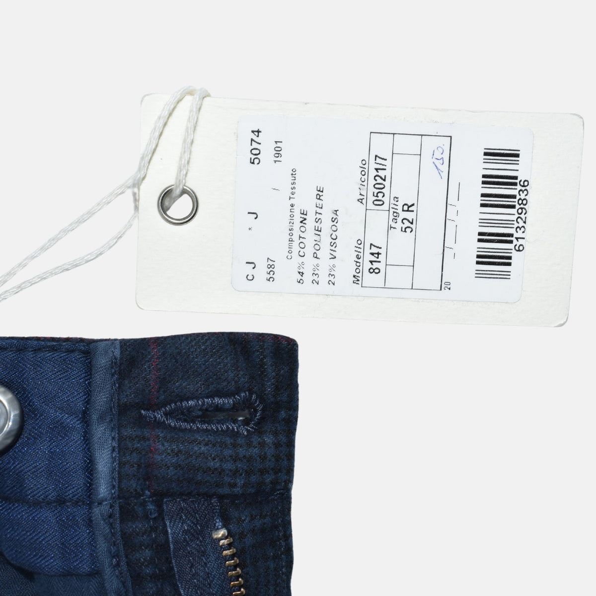 Navy Glen Check Cotton-Blend Pants