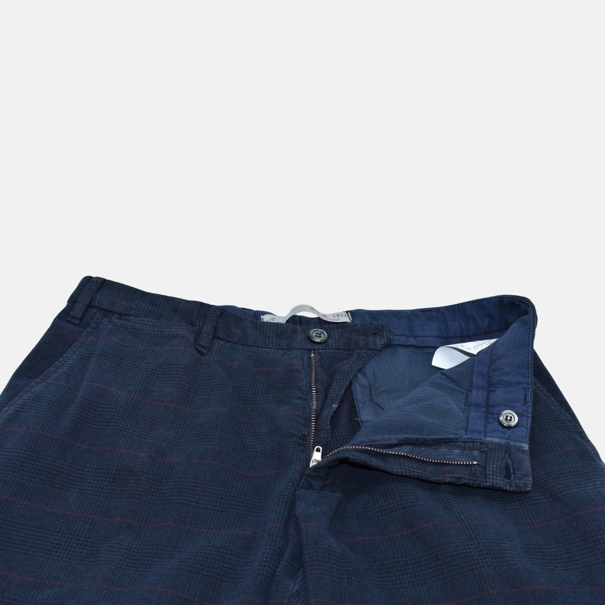 Navy Glen Check Cotton-Blend Pants