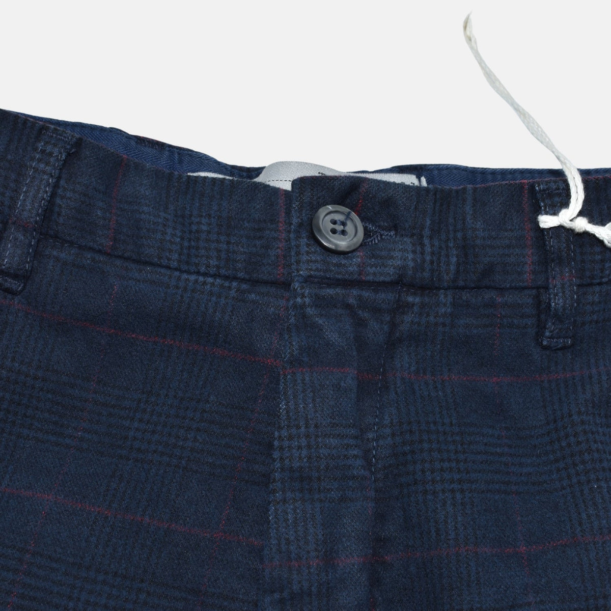 Navy Glen Check Cotton-Blend Pants