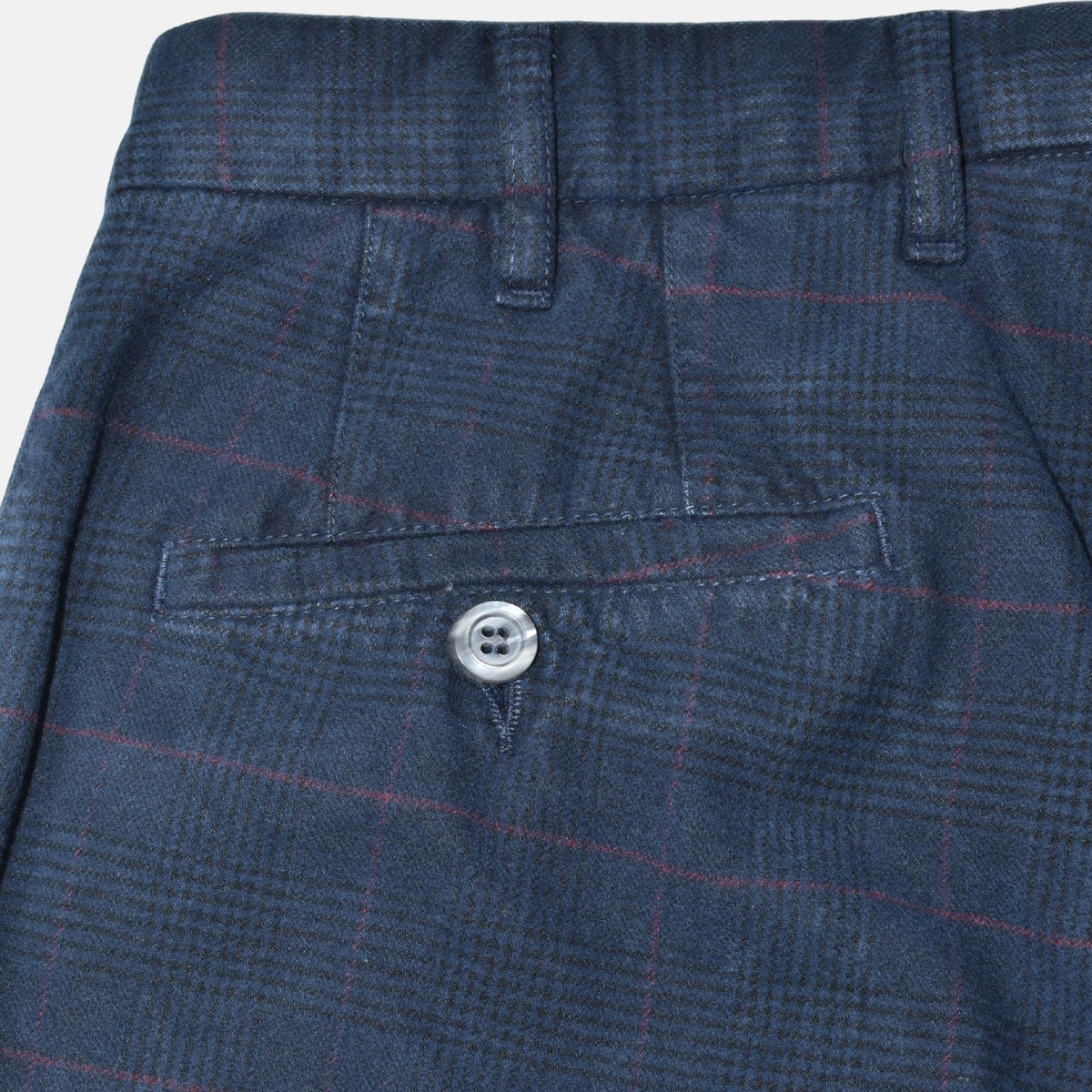 Navy Glen Check Cotton-Blend Pants