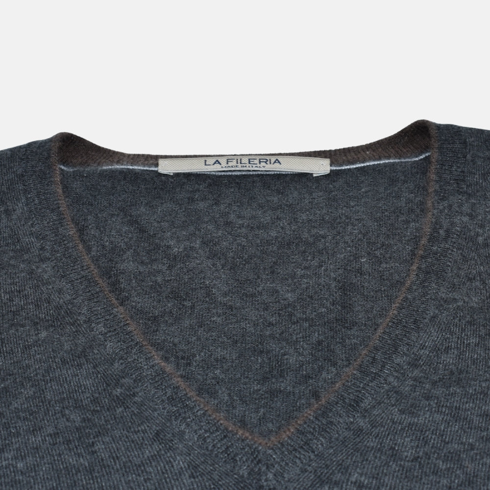 Grey Cashseta V-Neck Sweater (EU 52)