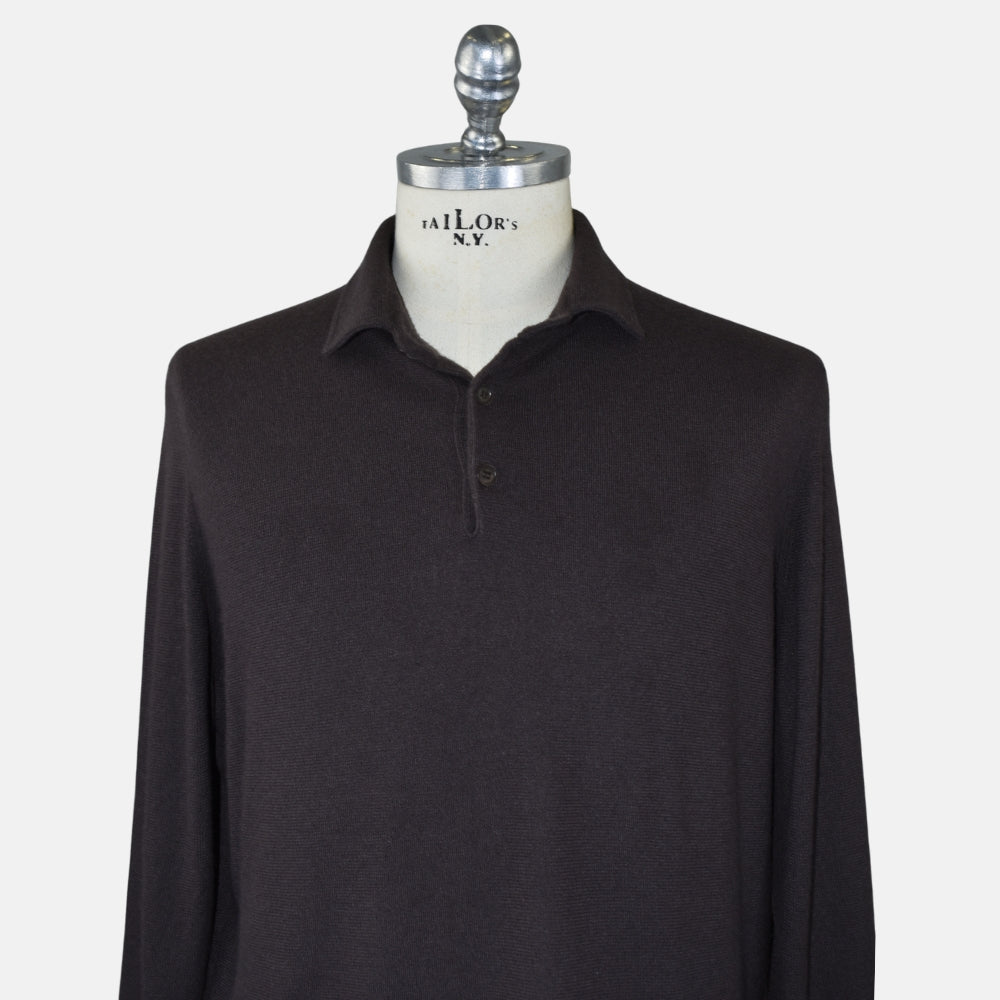 Dark Brown Baby Cashmere Longsleeve Polo (EU 56)