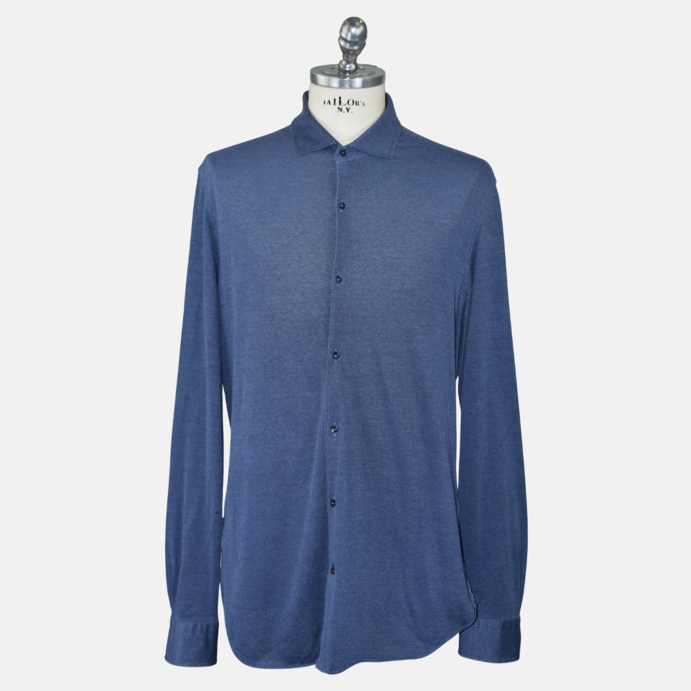 Blue Piqué Cotton Shirt (XXL)