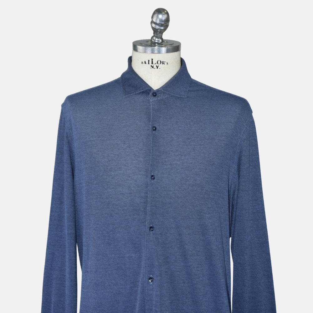 Blue Piqué Cotton Shirt (XXL)