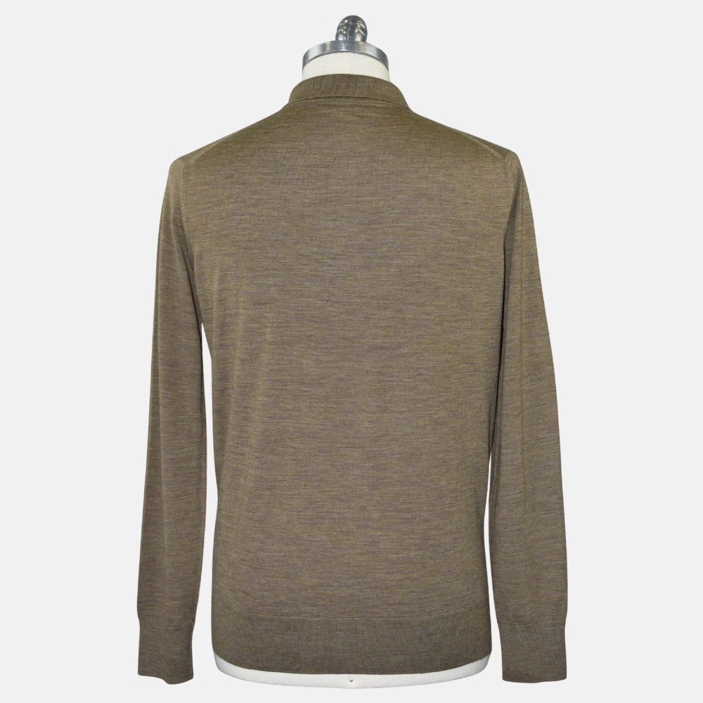 Taupe Melange Virgin Wool Longsleeve Polo (EU 48)