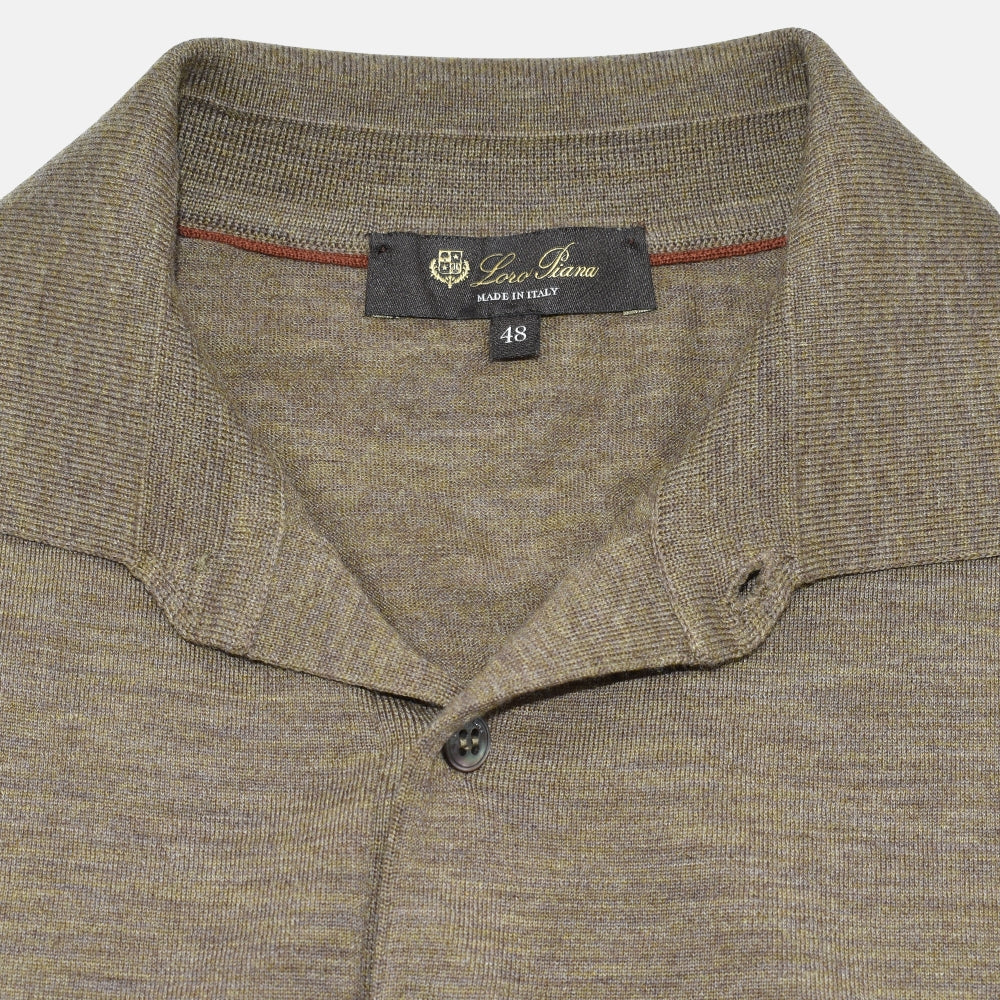Taupe Melange Virgin Wool Longsleeve Polo (EU 48)