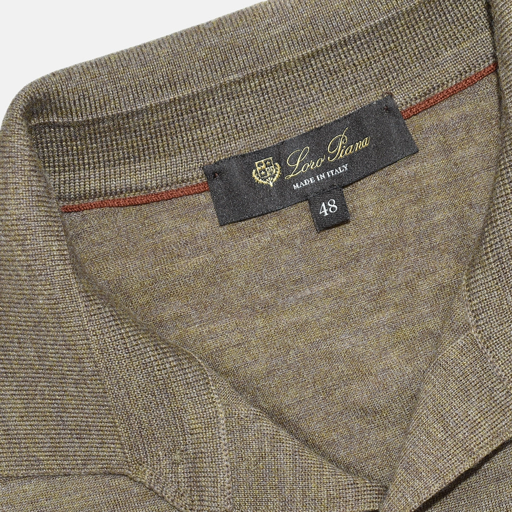 Taupe Melange Virgin Wool Longsleeve Polo (EU 48)