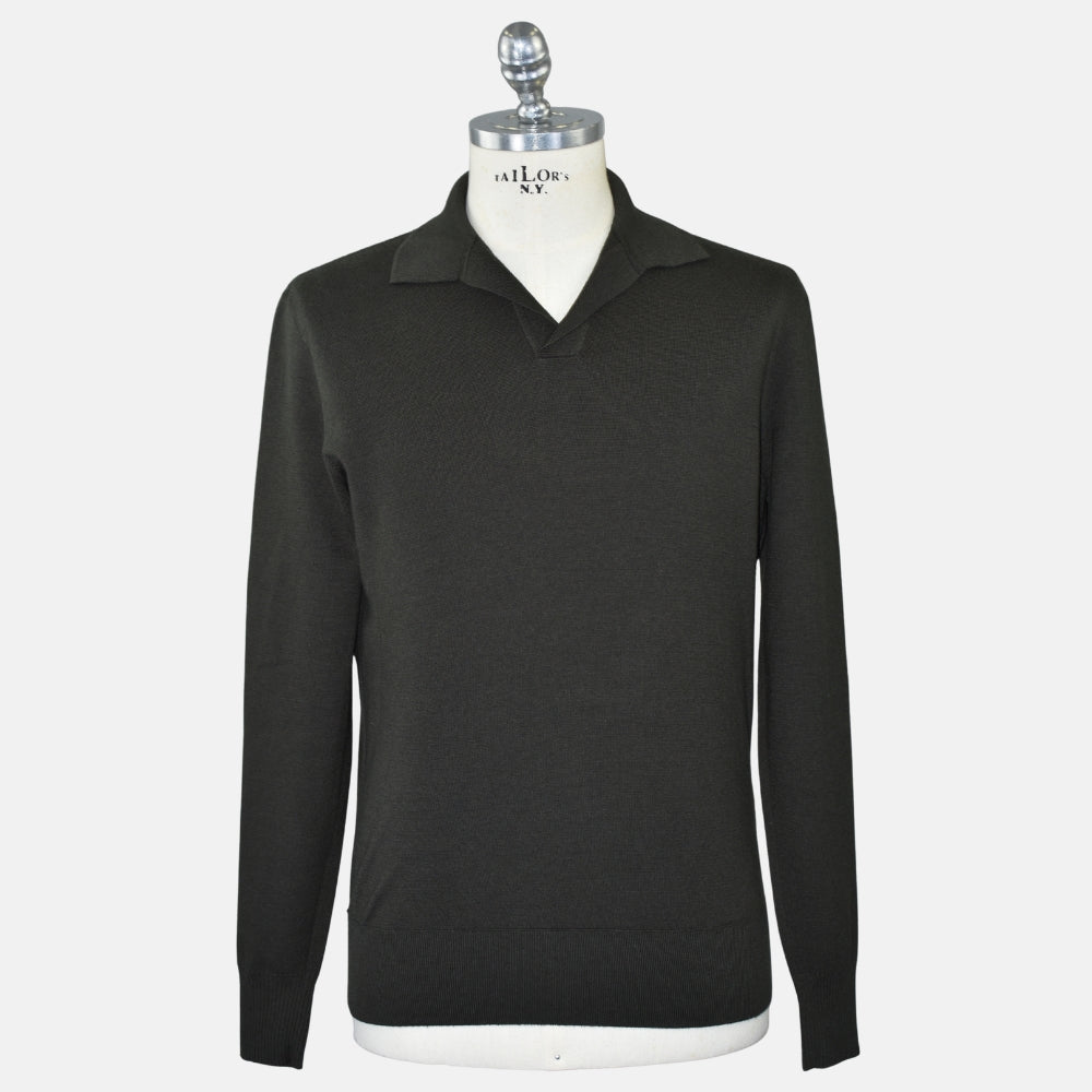 Khaki Virgin Wool Polo-Sweater (EU 48)