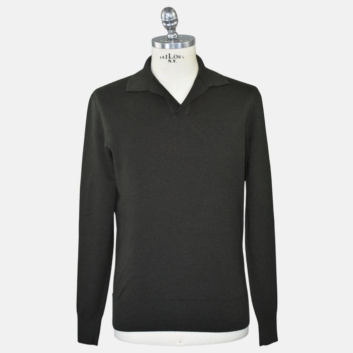 Khaki Virgin Wool Polo-Sweater (EU 48)