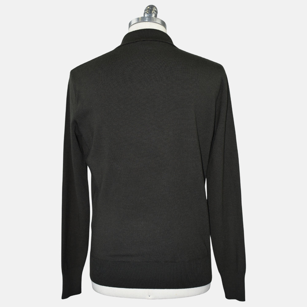 Khaki Virgin Wool Polo-Sweater (EU 48)