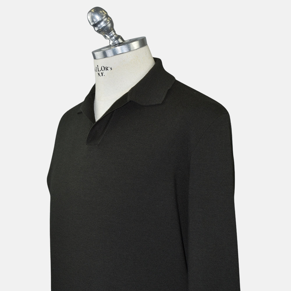 Khaki Virgin Wool Polo-Sweater (EU 48)