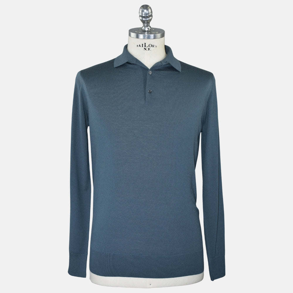 Petrol Virgin Wool Longsleeve Polo (EU 48)