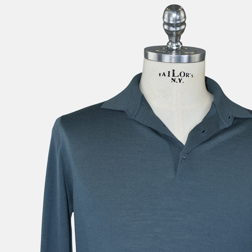 Petrol Virgin Wool Longsleeve Polo (EU 48)
