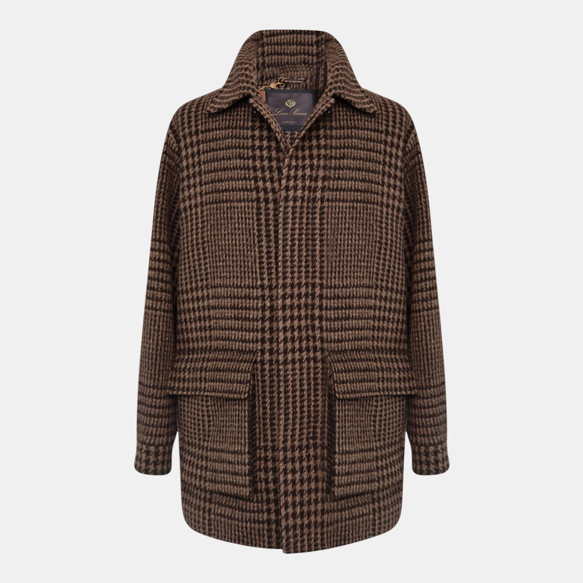 Loro Piana Alpaca Houndstooth Overcoat Brown (M)