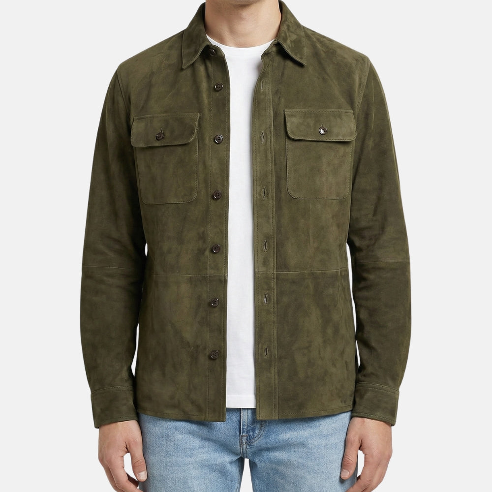 Forest Green Overshirt made of Suede (M)