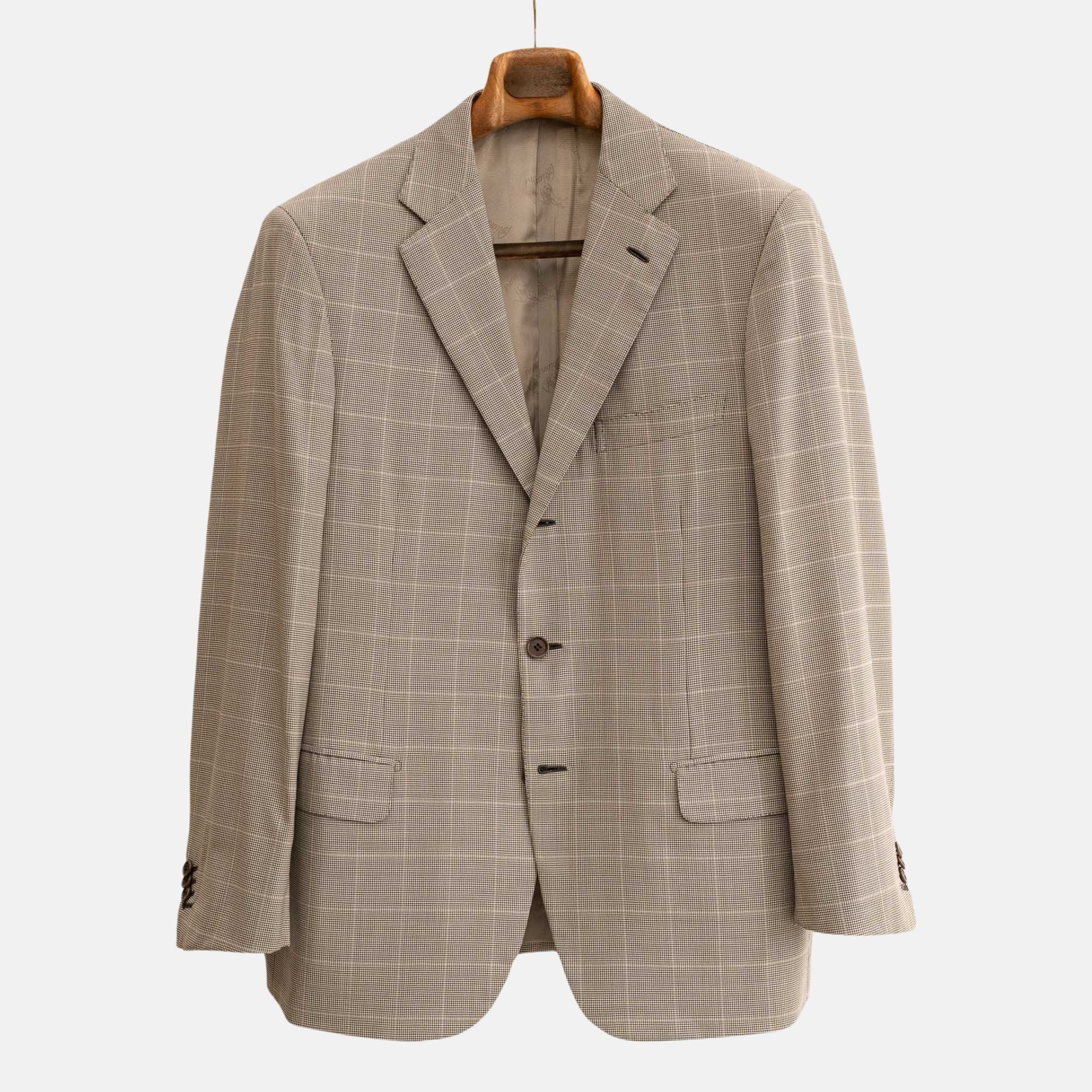 Brown/Creme Houndstooth Patterned Suits made of Wool (EU 52)