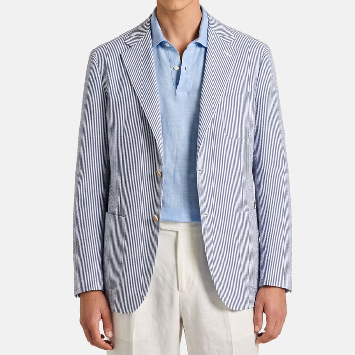 Blue/White Striped Blazer made of Cotton/Silk (EU 54)