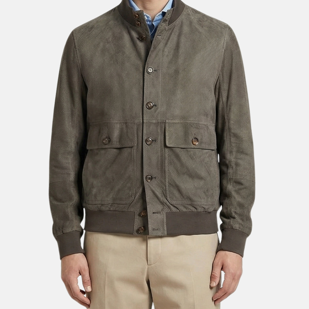 Olive Suede Leather Jacket (L)