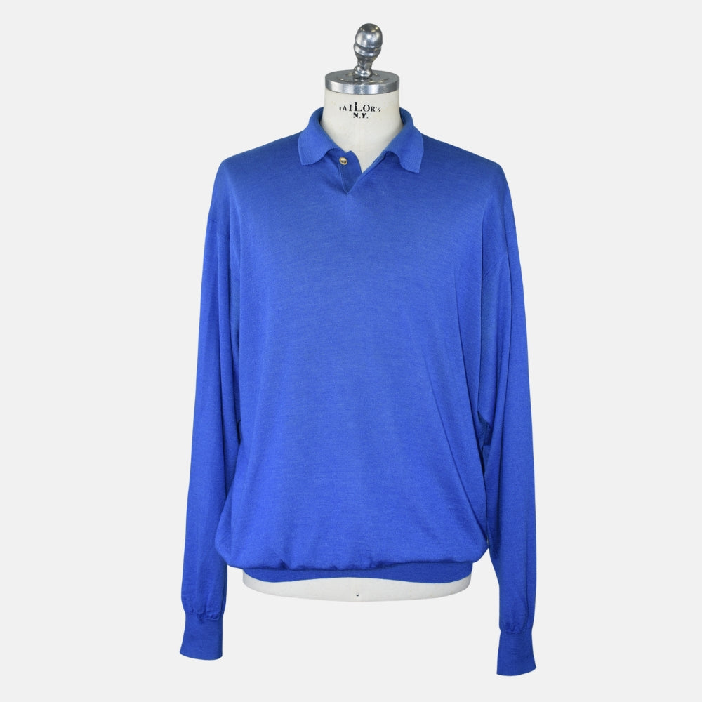Blue Cashmere/Silk/Wool Longsleeve Polo (EU 54)