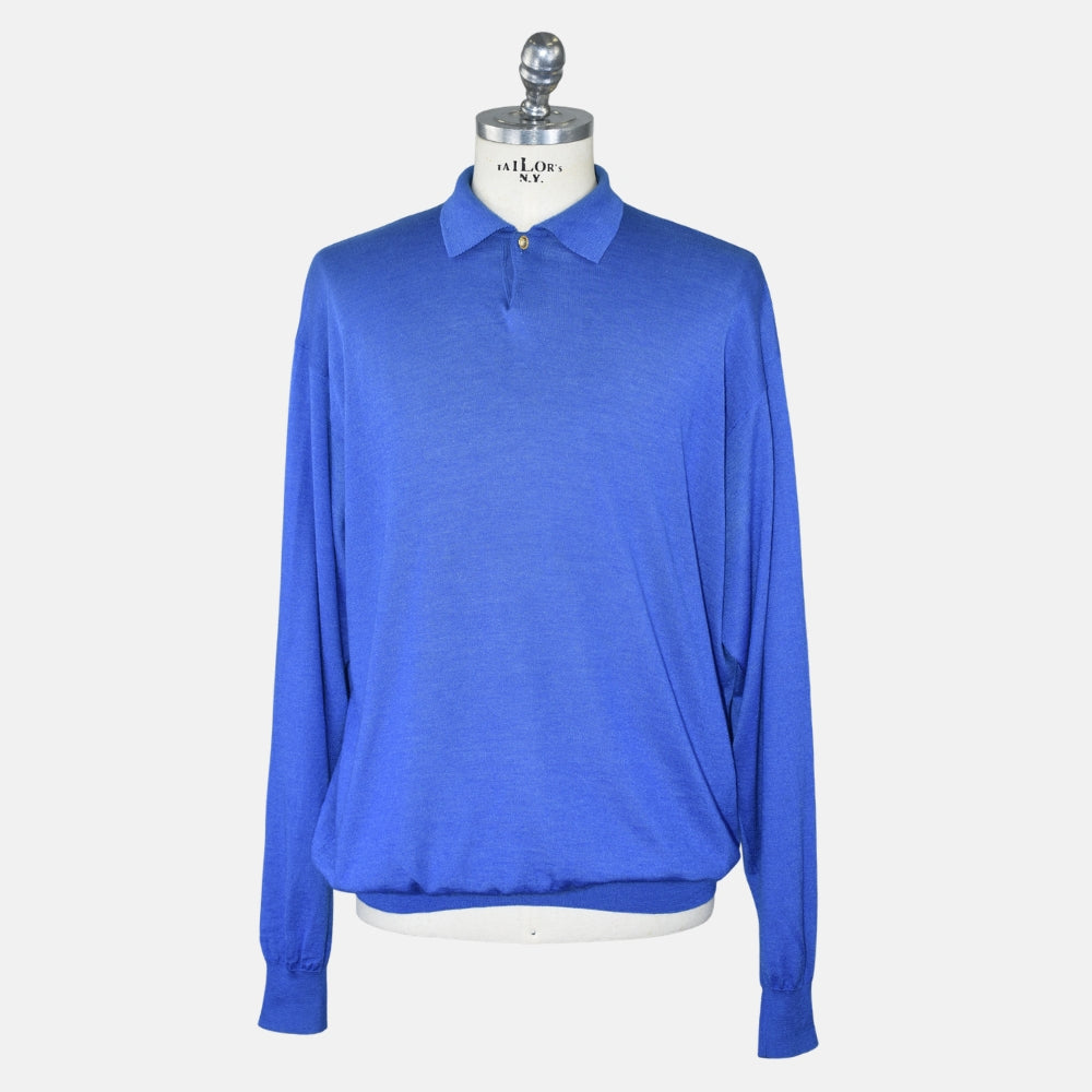 Blue Cashmere/Silk/Wool Longsleeve Polo (EU 54)