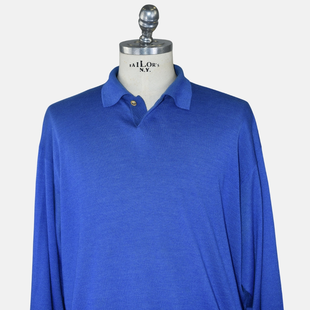Blue Cashmere/Silk/Wool Longsleeve Polo (EU 54)