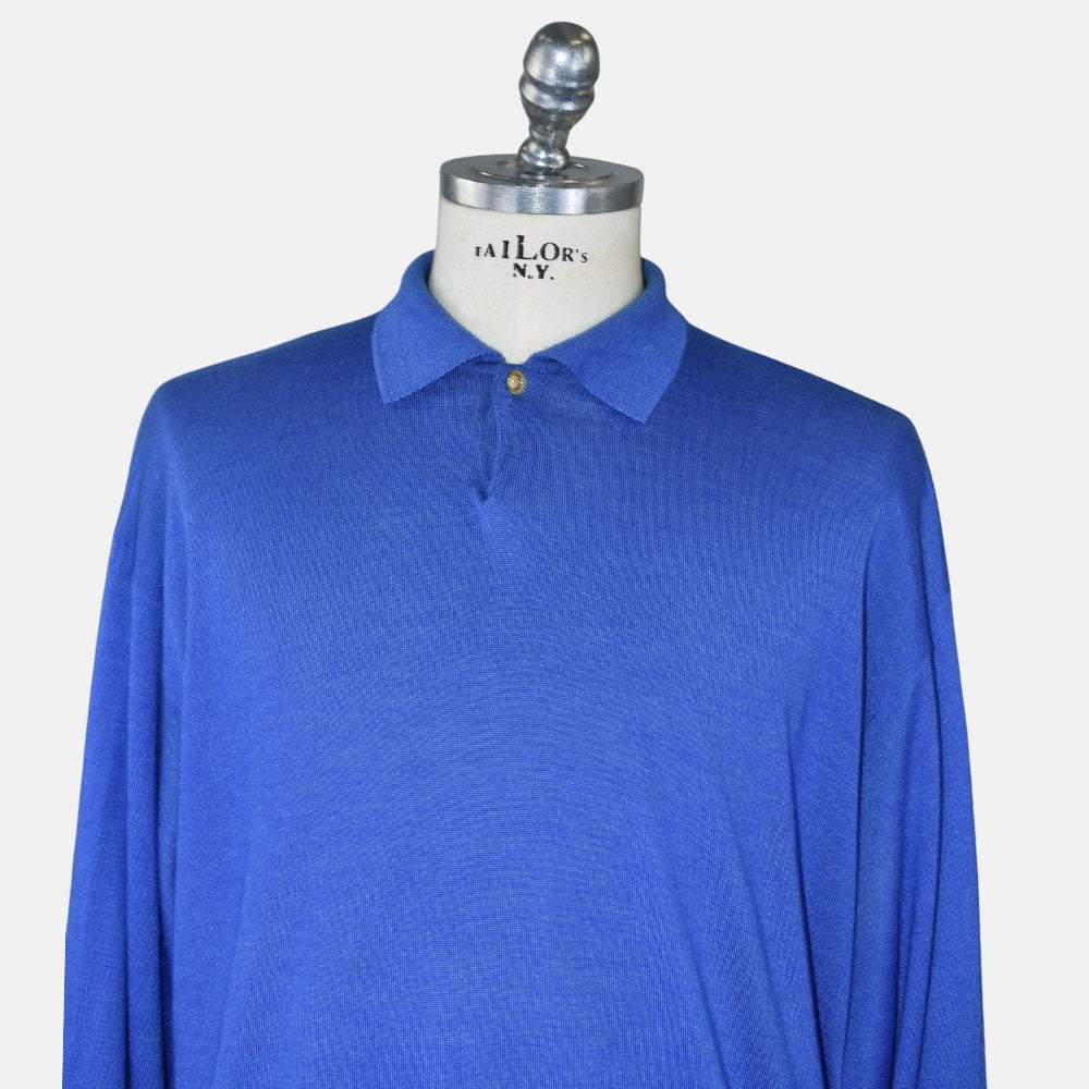 Blue Cashmere/Silk/Wool Longsleeve Polo (EU 54)