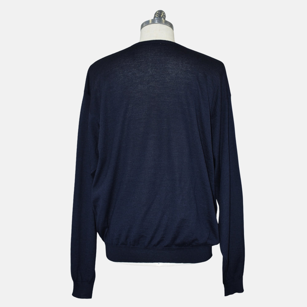 Navy Virgin Wool V-Neck Sweater (EU 54)