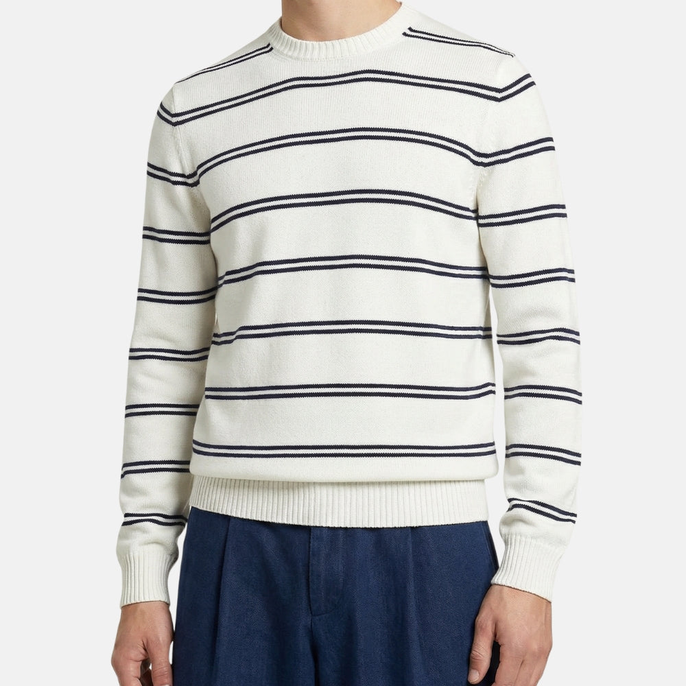 White/Blue Striped Sweater made of Cotton/Silk (EU 48)