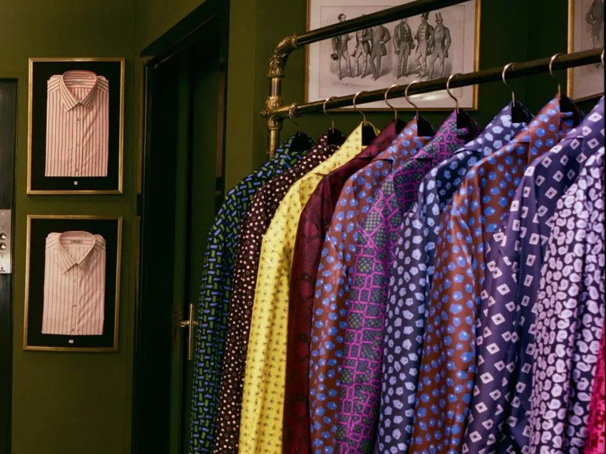 Framed shirts and silk gowns at Charvet
