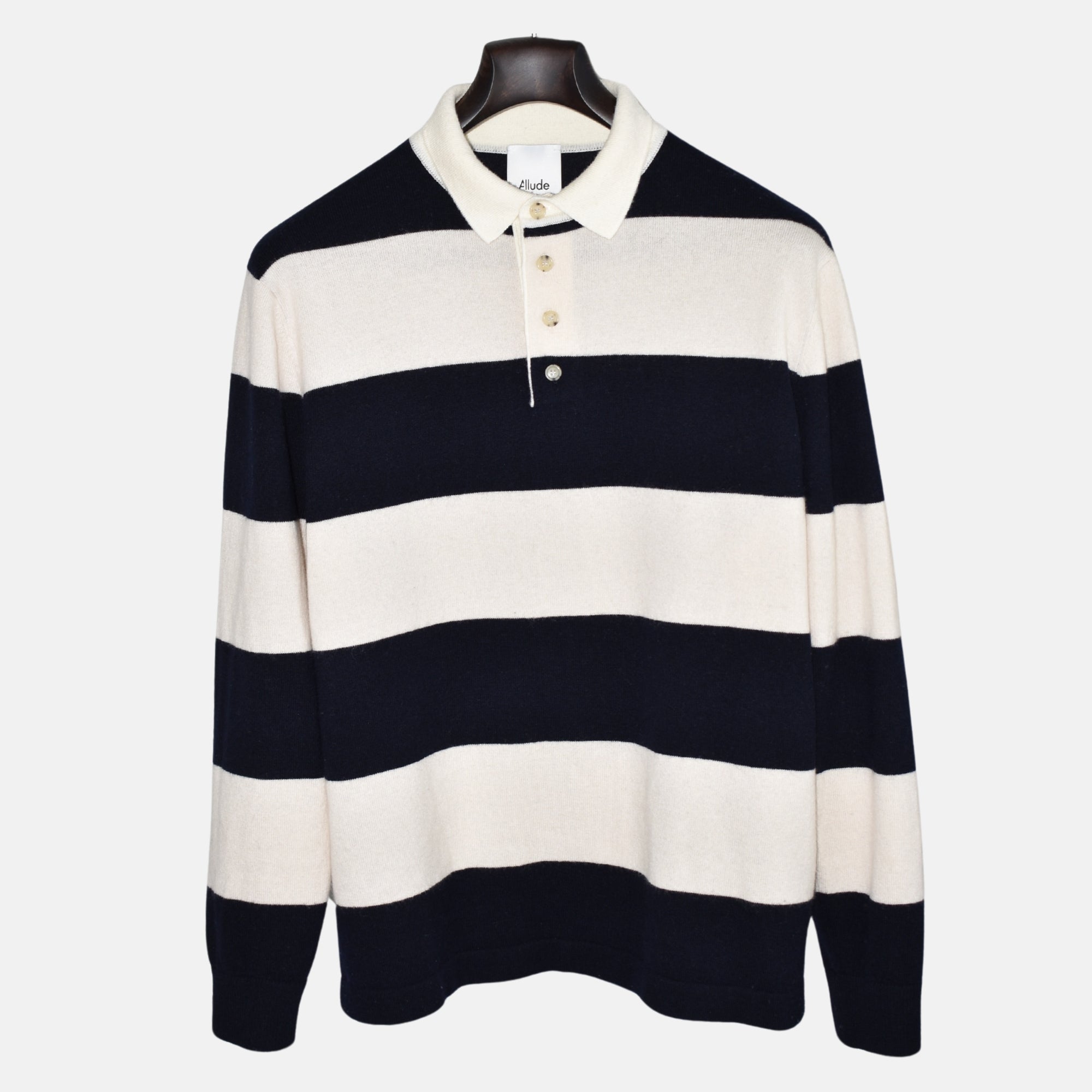 Navy/Cream Striped Sweater made of Cashmere (L)