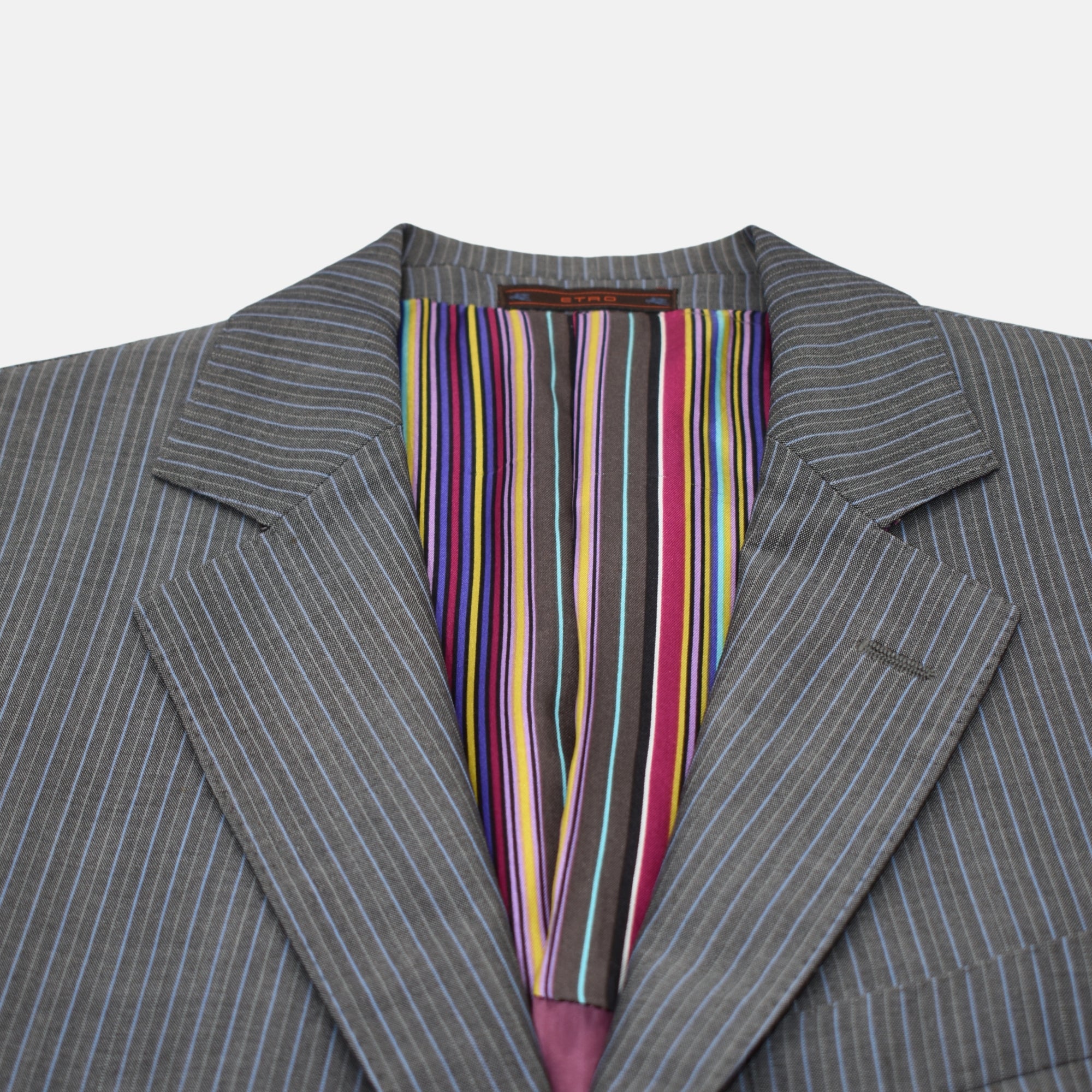 Gray/Light Blue Striped Suit made of Wool (EU 46)