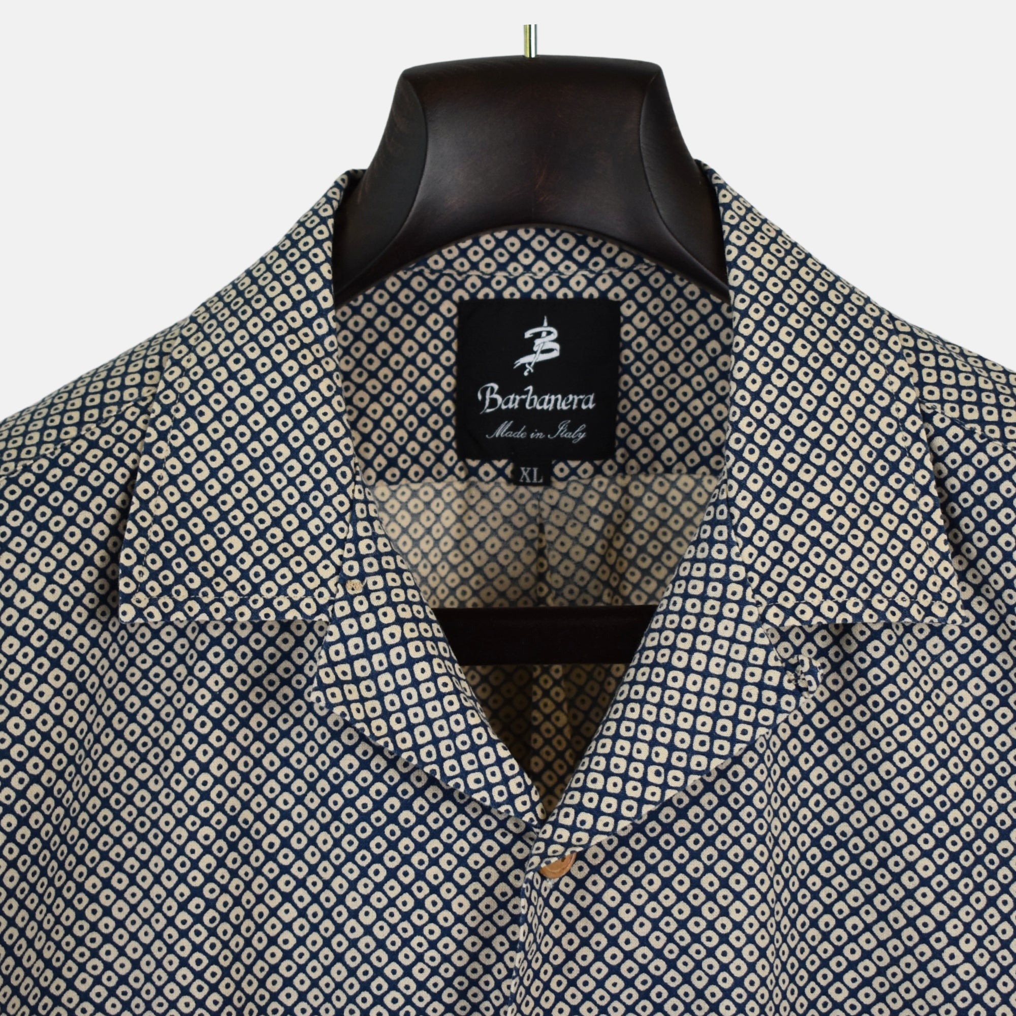 Blue/Beige Patterned Short-Sleeve Shirt made of Cotton (XL)